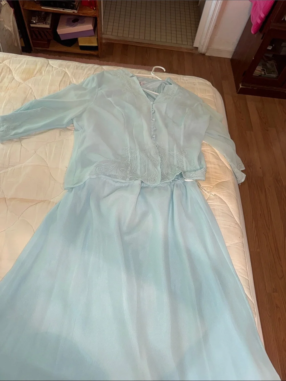 Sheer Light Blue Vintage-Inspired Two-Piece Night Set